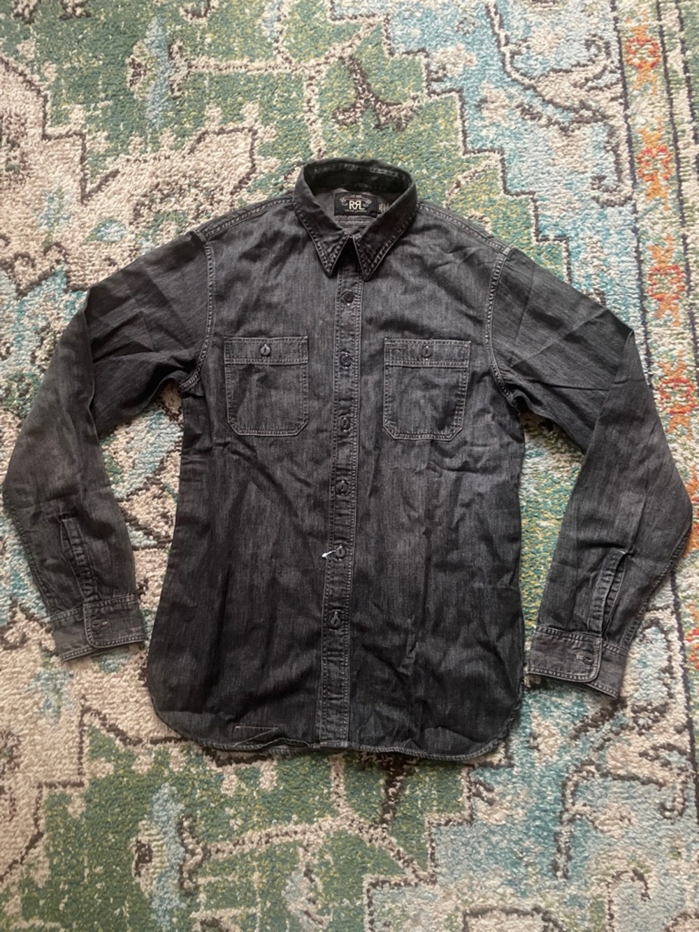 RRL Black Denim Button-Up Shirt Mama!